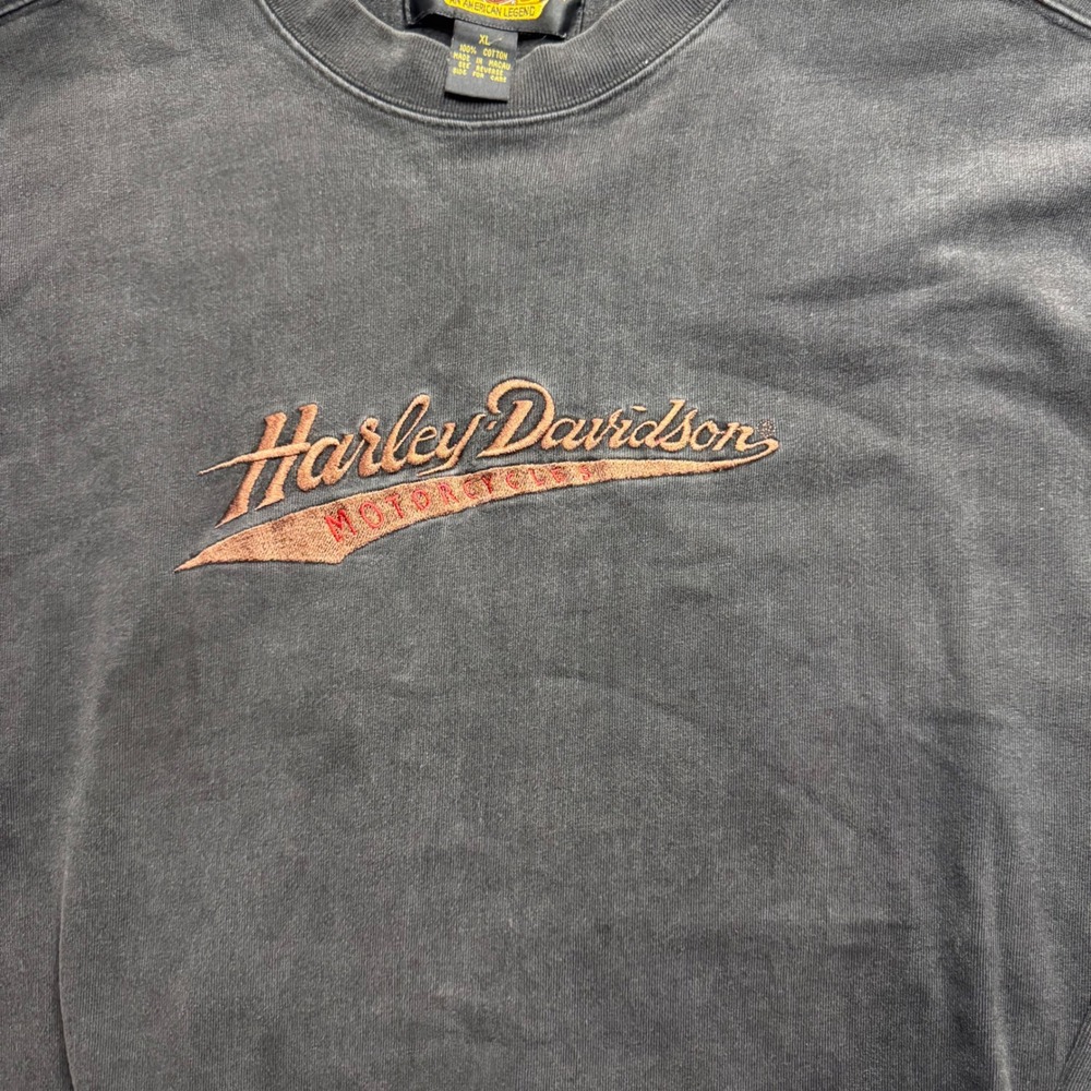 Harley Davidson Vintage Faded Black Embroidered Sweatshirt Mens XL Crewneck - Picture 2 of 6